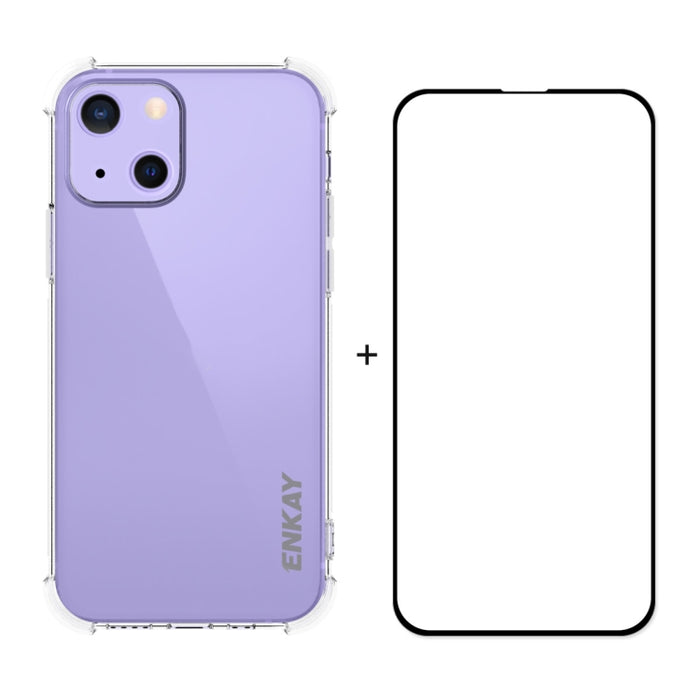 Hat-Prince ENKAY Clear TPU Estuche suave a prueba de golpes Cubierta de protección contra caídas + Cobertura completa Película protectora de vidrio templado, For iPhone 13 mini, For iPhone 13, For iPhone 13 Pro, For iPhone 13 Pro Max
