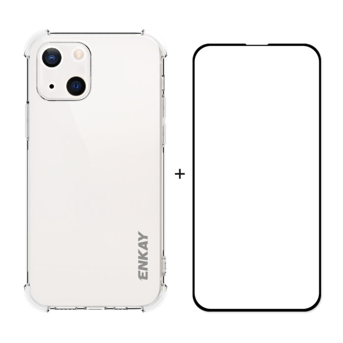 Hat-Prince ENKAY Clear TPU Estuche suave a prueba de golpes Cubierta de protección contra caídas + Cobertura completa Película protectora de vidrio templado, For iPhone 13 mini, For iPhone 13, For iPhone 13 Pro, For iPhone 13 Pro Max