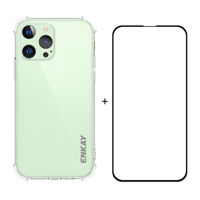 Hat-Prince ENKAY Clear TPU Estuche suave a prueba de golpes Cubierta de protección contra caídas + Cobertura completa Película protectora de vidrio templado, For iPhone 13 mini, For iPhone 13, For iPhone 13 Pro, For iPhone 13 Pro Max