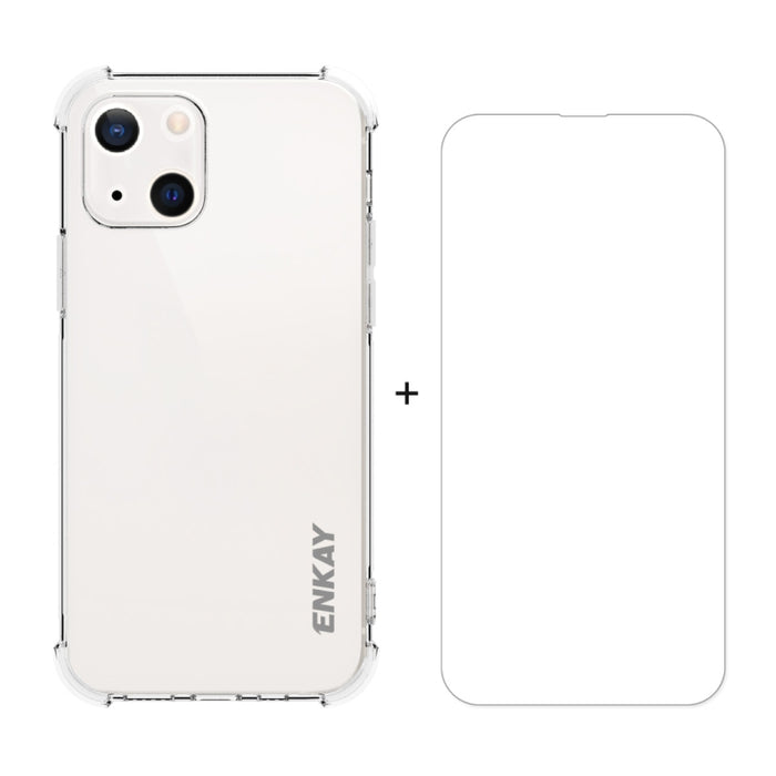 Hat-Prince ENKAY Clear TPU Estuche suave a prueba de golpes Cubierta de protección contra caídas + Clear HD Película protectora de vidrio templado, For iPhone 13 mini, For iPhone 13, For iPhone 13 Pro, For iPhone 13 Pro Max