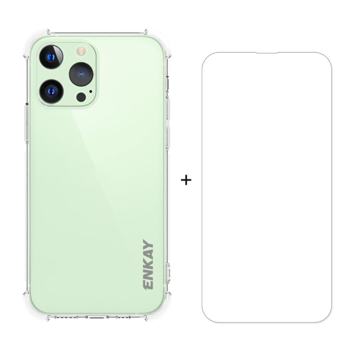 Hat-Prince ENKAY Clear TPU Estuche suave a prueba de golpes Cubierta de protección contra caídas + Clear HD Película protectora de vidrio templado, For iPhone 13 mini, For iPhone 13, For iPhone 13 Pro, For iPhone 13 Pro Max