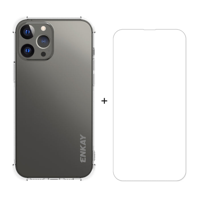 Hat-Prince ENKAY Clear TPU Estuche suave a prueba de golpes Cubierta de protección contra caídas + Clear HD Película protectora de vidrio templado, For iPhone 13 mini, For iPhone 13, For iPhone 13 Pro, For iPhone 13 Pro Max