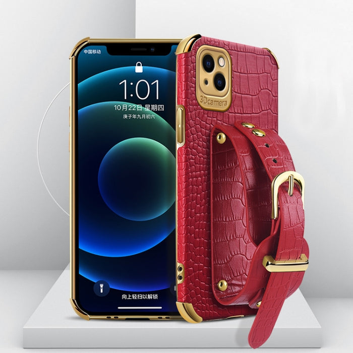 Estuche de cuero con patrón de cocodrilo de TPU electrochapado con correa para la muñeca, For iPhone 13 Pro Max, For iPhone 13 Pro, For iPhone 13, For iPhone 13 mini