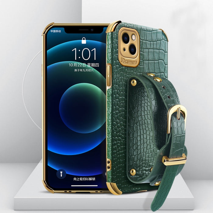 Estuche de cuero con patrón de cocodrilo de TPU electrochapado con correa para la muñeca, For iPhone 13 Pro Max, For iPhone 13 Pro, For iPhone 13, For iPhone 13 mini