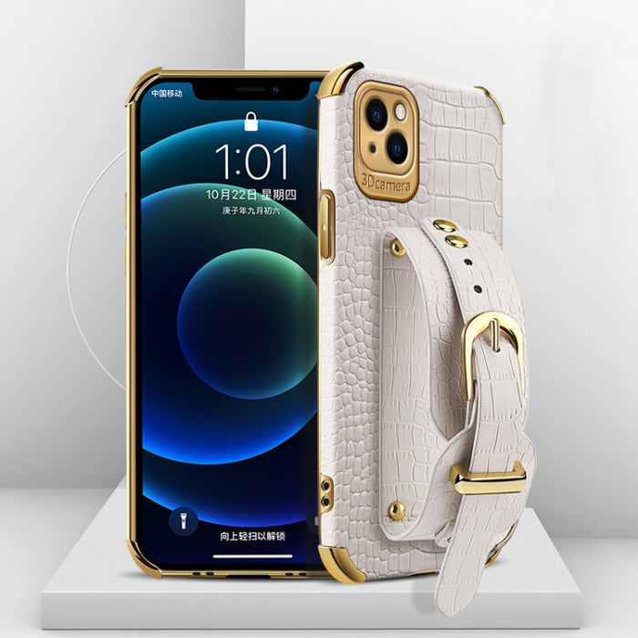 Estuche de cuero con patrón de cocodrilo de TPU electrochapado con correa para la muñeca, For iPhone 13 Pro Max, For iPhone 13 Pro, For iPhone 13, For iPhone 13 mini