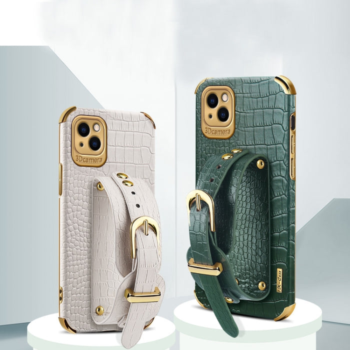 Estuche de cuero con patrón de cocodrilo de TPU electrochapado con correa para la muñeca, For iPhone 13 Pro Max, For iPhone 13 Pro, For iPhone 13, For iPhone 13 mini