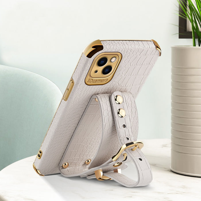 Estuche de cuero con patrón de cocodrilo de TPU electrochapado con correa para la muñeca, For iPhone 13 Pro Max, For iPhone 13 Pro, For iPhone 13, For iPhone 13 mini