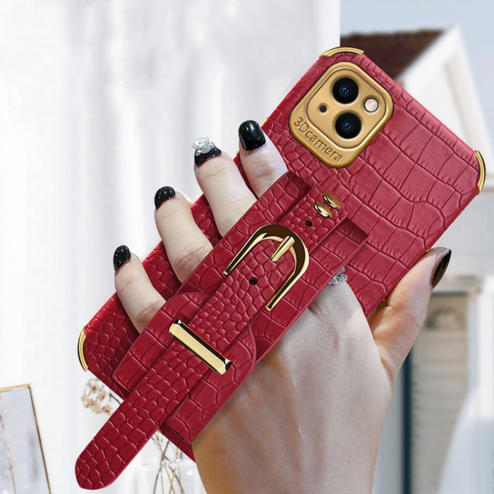Estuche de cuero con patrón de cocodrilo de TPU electrochapado con correa para la muñeca, For iPhone 13 Pro Max, For iPhone 13 Pro, For iPhone 13, For iPhone 13 mini