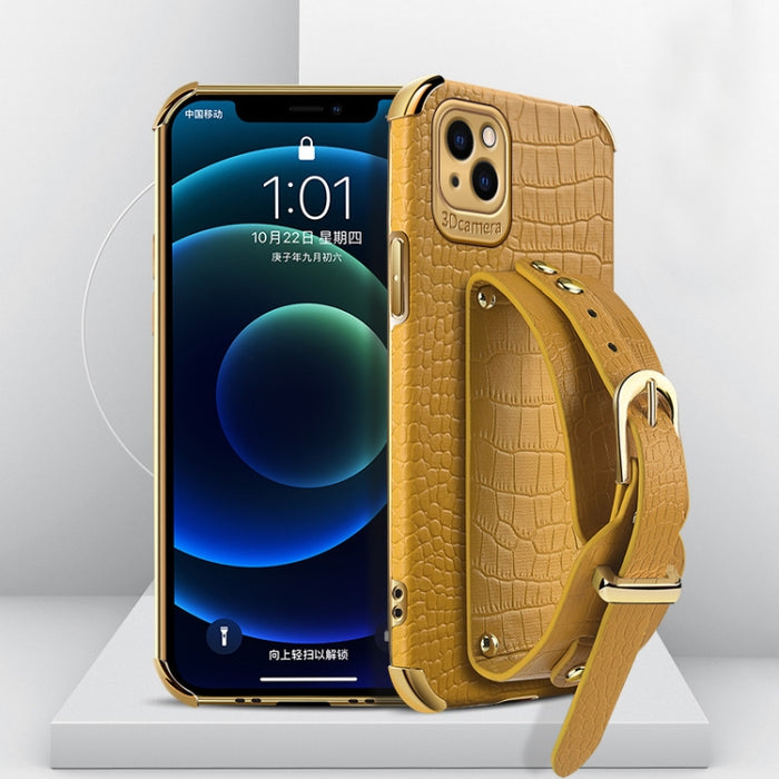 Estuche de cuero con patrón de cocodrilo de TPU electrochapado con correa para la muñeca, For iPhone 13 Pro Max, For iPhone 13 Pro, For iPhone 13, For iPhone 13 mini
