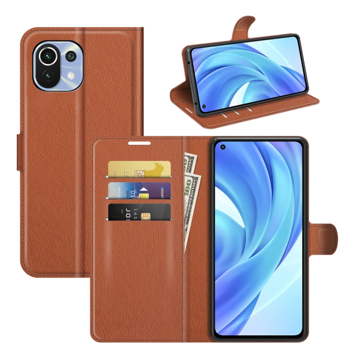 Para Xiaomi Mi 11 Lite Litchi Texture Funda protectora con tapa horizontal con soporte y ranuras para tarjetas y billetera, For Xiaomi Mi 11 Lite
