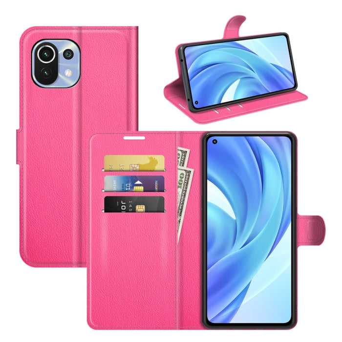 Para Xiaomi Mi 11 Lite Litchi Texture Funda protectora con tapa horizontal con soporte y ranuras para tarjetas y billetera, For Xiaomi Mi 11 Lite