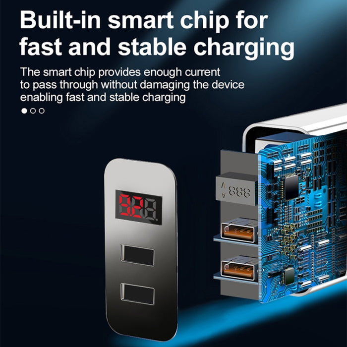 F002C QC3.0 USB + USB 2.0 LED Pantalla digital Cargador rápido con USB a cable de datos de 8 pines, enchufe de EE. UU., US Plug +  8 Pin Cable