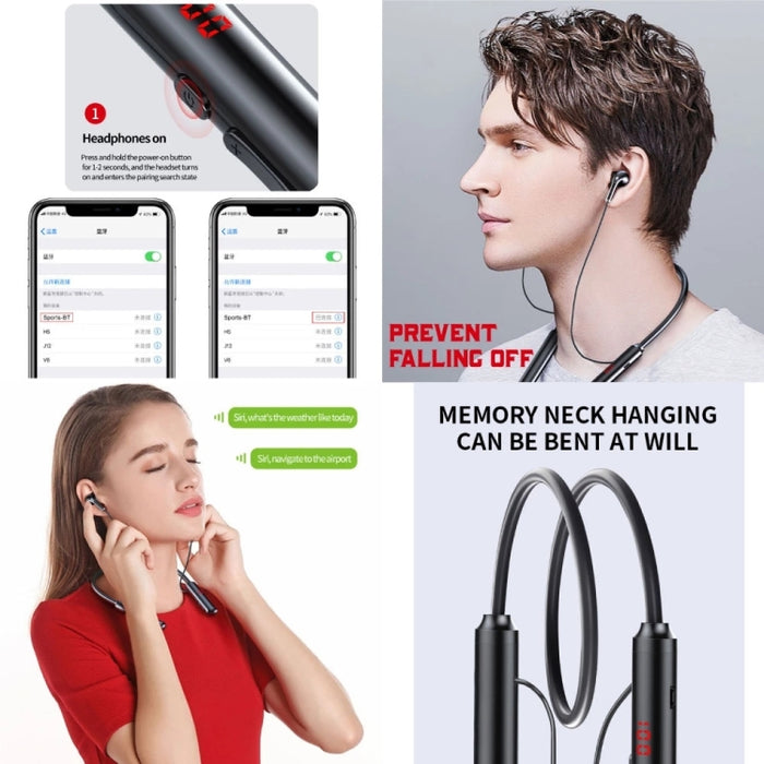 Auriculares estéreo magnéticos con banda para el cuello 960 con pantalla LED compatible con tarjeta TF