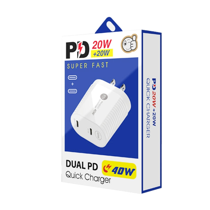 Cargador rápido PD / tipo C de doble puerto de 40 W para la serie iPhone / iPad, enchufe de EE. UU., US Plug