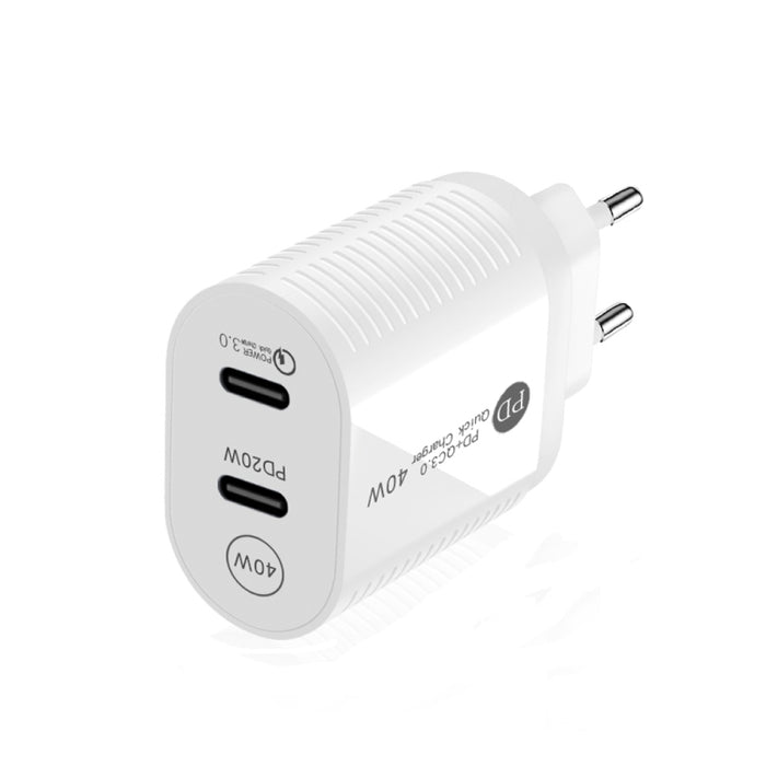 Cargador rápido PD / Type-C de doble puerto de 40 W para iPhone / iPad Series, enchufe de la UE, EU Plug
