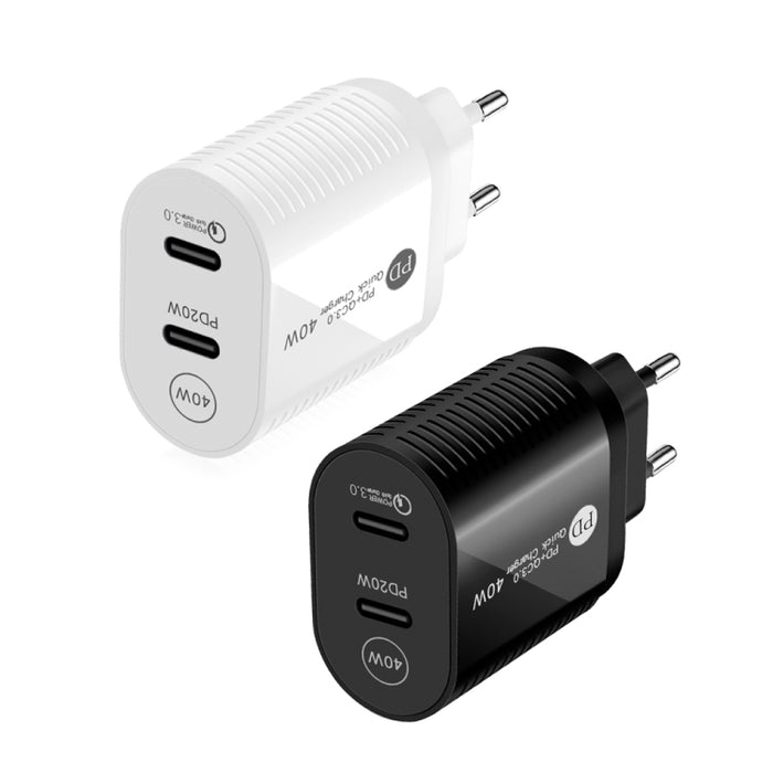 Cargador rápido PD / Type-C de doble puerto de 40 W para iPhone / iPad Series, enchufe de la UE, EU Plug