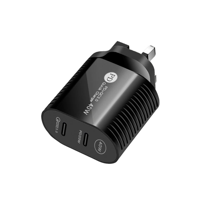 Cargador rápido PD / Type-C de doble puerto de 40 W para iPhone / iPad Series, enchufe de Reino Unido, UK Plug