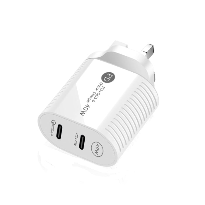 Cargador rápido PD / Type-C de doble puerto de 40 W para iPhone / iPad Series, enchufe de Reino Unido, UK Plug