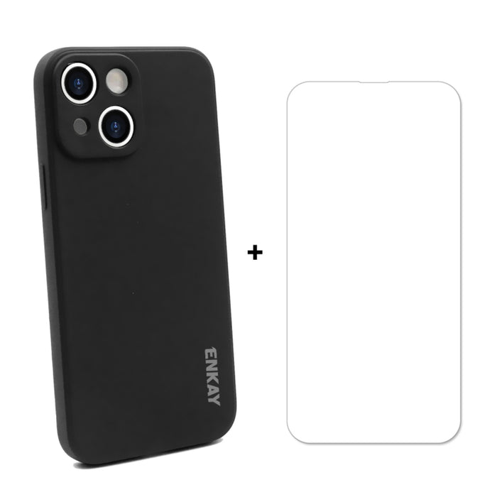 Hat-Prince ENKAY Funda protectora de silicona líquida a prueba de golpes Funda protectora contra caídas + Protector de pantalla de vidrio templado 9H para iPhone 13