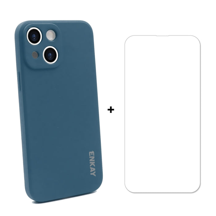 Hat-Prince ENKAY Funda protectora de silicona líquida a prueba de golpes Funda protectora contra caídas + Protector de pantalla de vidrio templado 9H para iPhone 13