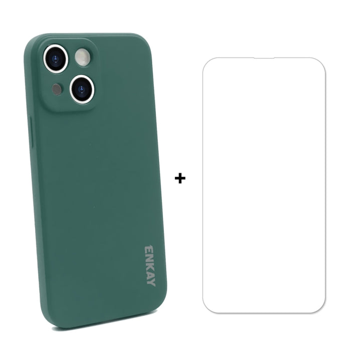 Hat-Prince ENKAY Funda protectora de silicona líquida a prueba de golpes Funda protectora contra caídas + Protector de pantalla de vidrio templado 9H para iPhone 13