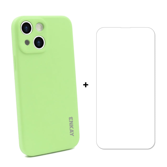 Hat-Prince ENKAY Funda protectora de silicona líquida a prueba de golpes Funda protectora contra caídas + Protector de pantalla de vidrio templado 9H para iPhone 13