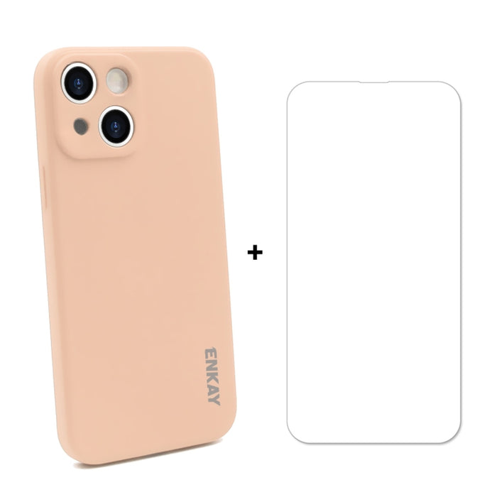 Hat-Prince ENKAY Funda protectora de silicona líquida a prueba de golpes Funda protectora contra caídas + Protector de pantalla de vidrio templado 9H para iPhone 13