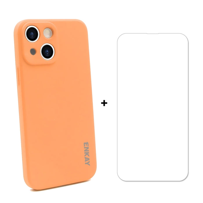 Hat-Prince ENKAY Funda protectora de silicona líquida a prueba de golpes Funda protectora contra caídas + Protector de pantalla de vidrio templado 9H para iPhone 13