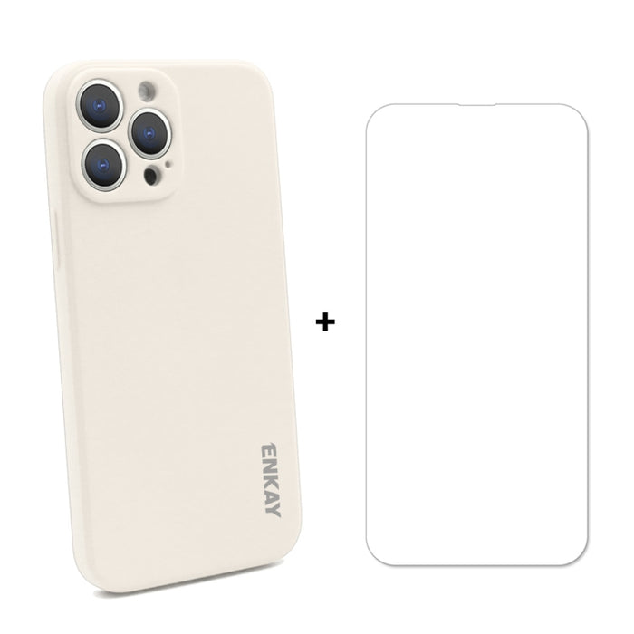Hat-Prince ENKAY Funda protectora de silicona líquida a prueba de golpes Funda protectora contra caídas + Protector de pantalla de vidrio templado 9H para iPhone 13 Pro, For iPhone 13 Pro