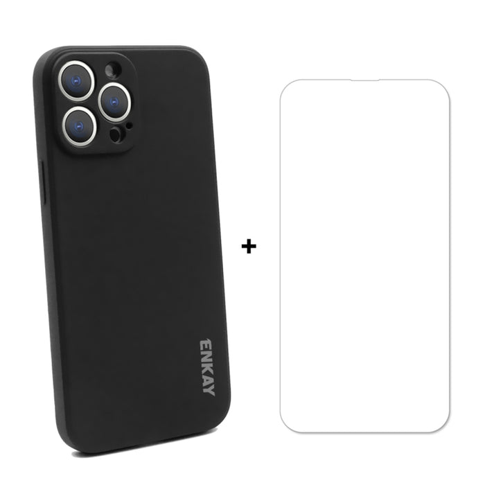 Hat-Prince ENKAY Funda protectora de silicona líquida a prueba de golpes Funda protectora contra caídas + Protector de pantalla de vidrio templado 9H para iPhone 13 Pro, For iPhone 13 Pro