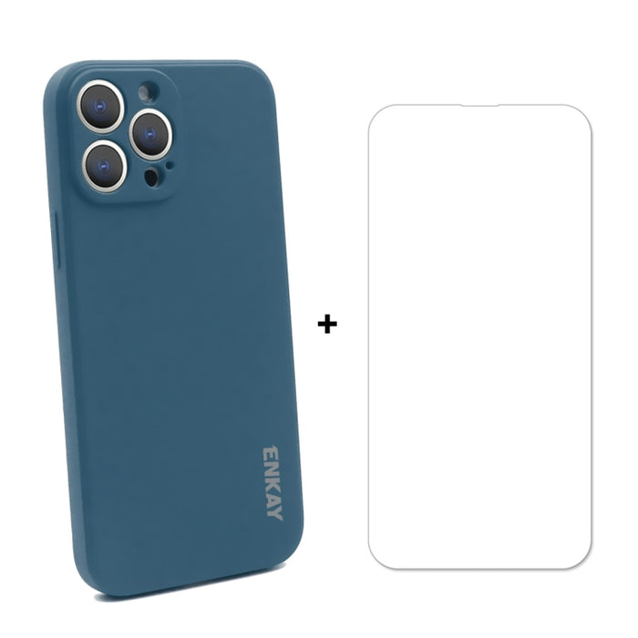Hat-Prince ENKAY Funda protectora de silicona líquida a prueba de golpes Funda protectora contra caídas + Protector de pantalla de vidrio templado 9H para iPhone 13 Pro, For iPhone 13 Pro