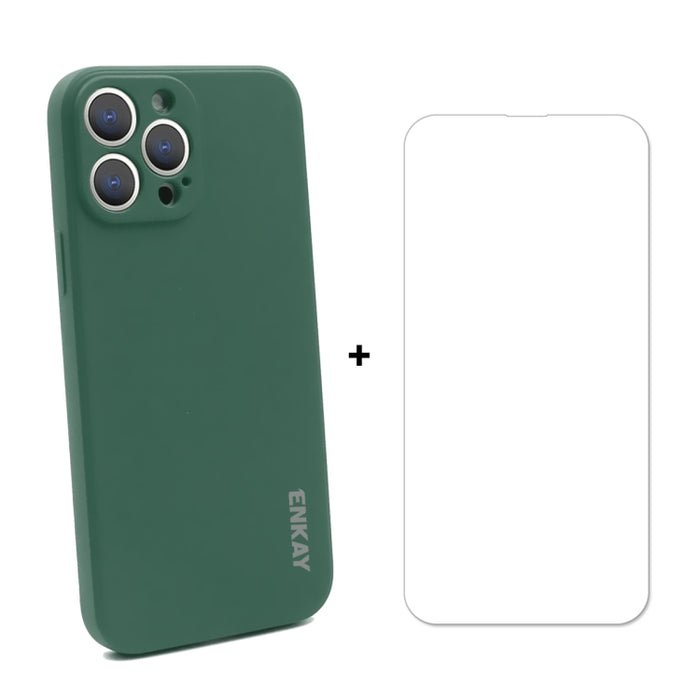 Hat-Prince ENKAY Funda protectora de silicona líquida a prueba de golpes Funda protectora contra caídas + Protector de pantalla de vidrio templado 9H para iPhone 13 Pro, For iPhone 13 Pro