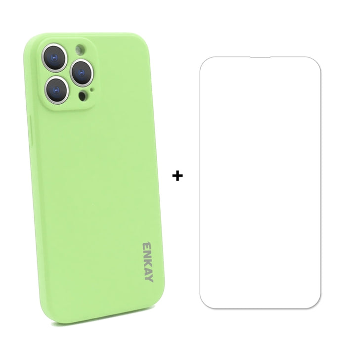 Hat-Prince ENKAY Funda protectora de silicona líquida a prueba de golpes Funda protectora contra caídas + Protector de pantalla de vidrio templado 9H para iPhone 13 Pro, For iPhone 13 Pro