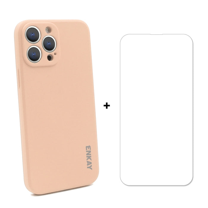 Hat-Prince ENKAY Funda protectora de silicona líquida a prueba de golpes Funda protectora contra caídas + Protector de pantalla de vidrio templado 9H para iPhone 13 Pro, For iPhone 13 Pro