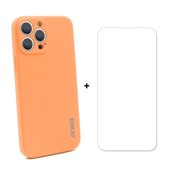 Hat-Prince ENKAY Funda protectora de silicona líquida a prueba de golpes Funda protectora contra caídas + Protector de pantalla de vidrio templado 9H para iPhone 13 Pro, For iPhone 13 Pro