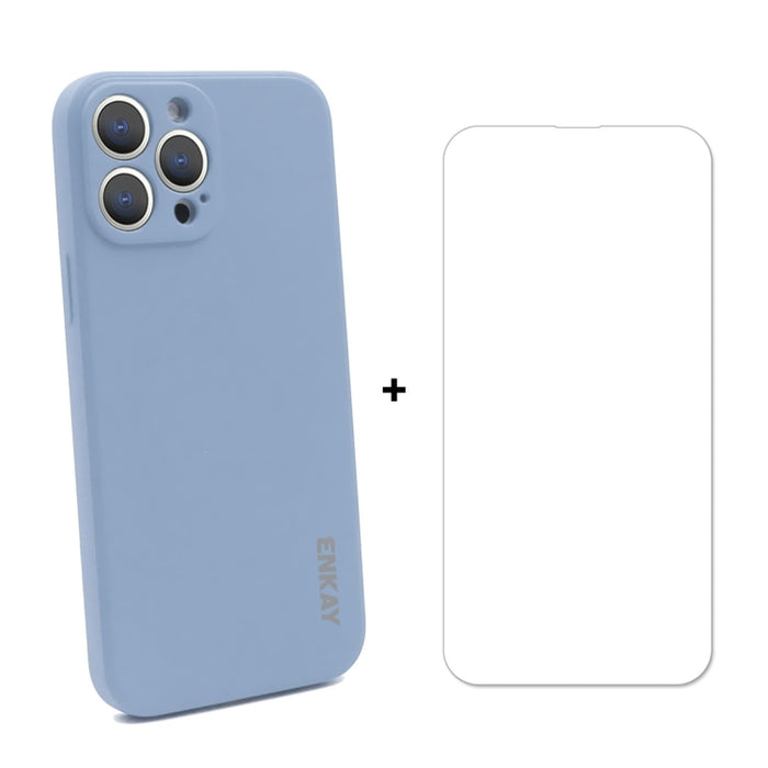 Hat-Prince ENKAY Funda protectora de silicona líquida a prueba de golpes Funda protectora contra caídas + Protector de pantalla de vidrio templado 9H para iPhone 13 Pro, For iPhone 13 Pro
