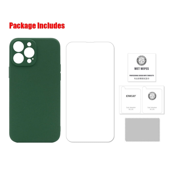 Hat-Prince ENKAY Funda protectora de silicona líquida a prueba de golpes Funda protectora contra caídas + Protector de pantalla de vidrio templado 9H para iPhone 13 Pro, For iPhone 13 Pro
