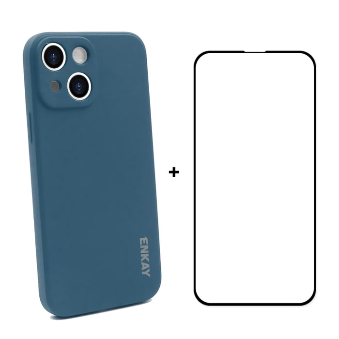 Hat-Prince ENKAY Funda protectora de silicona líquida a prueba de golpes Funda protectora contra caídas + Película protectora de vidrio templado de cobertura completa para iPhone 13 mini, For iPhone 13 mini