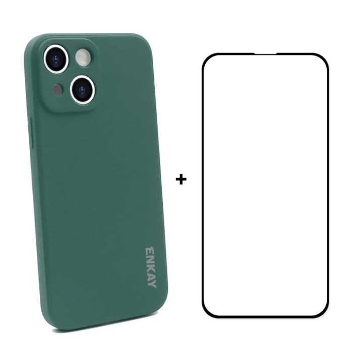 Hat-Prince ENKAY Funda protectora de silicona líquida a prueba de golpes Funda protectora contra caídas + Película protectora de vidrio templado de cobertura completa para iPhone 13 mini, For iPhone 13 mini
