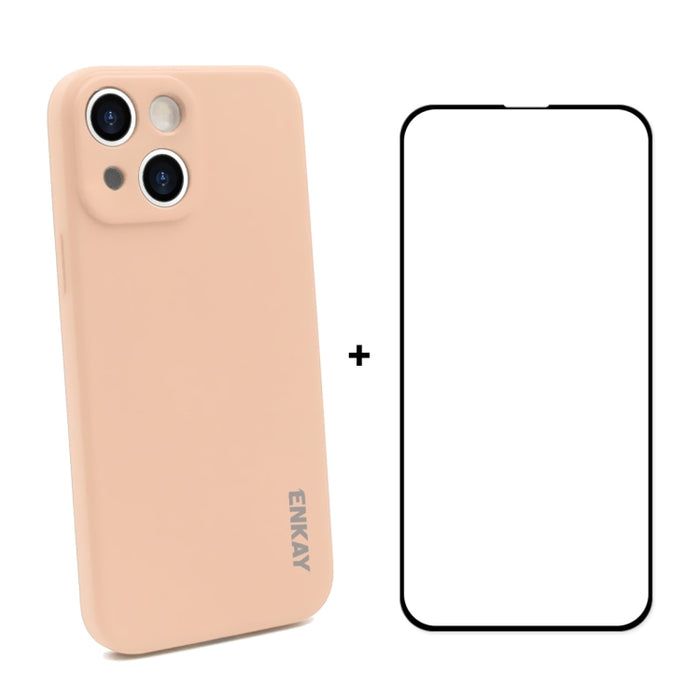 Hat-Prince ENKAY Funda protectora de silicona líquida a prueba de golpes Funda protectora contra caídas + Película protectora de vidrio templado de cobertura completa para iPhone 13 mini, For iPhone 13 mini