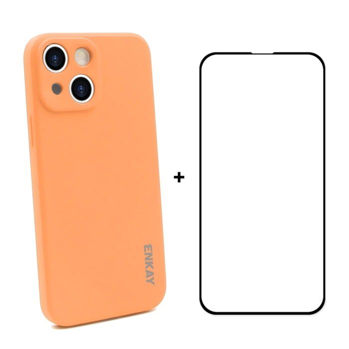 Hat-Prince ENKAY Funda protectora de silicona líquida a prueba de golpes Funda protectora contra caídas + Película protectora de vidrio templado de cobertura completa para iPhone 13 mini, For iPhone 13 mini