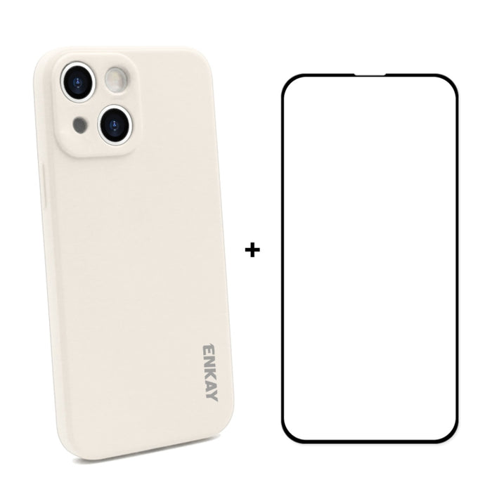 Hat-Prince ENKAY Funda protectora de silicona líquida a prueba de golpes Funda protectora contra caídas + Película protectora de vidrio templado de cobertura completa para iPhone 13, For iPhone 13