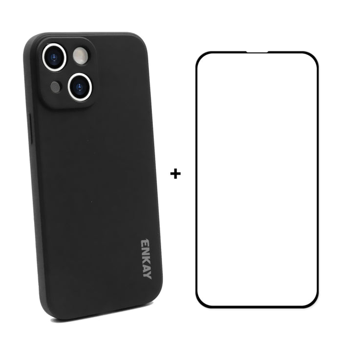 Hat-Prince ENKAY Funda protectora de silicona líquida a prueba de golpes Funda protectora contra caídas + Película protectora de vidrio templado de cobertura completa para iPhone 13, For iPhone 13