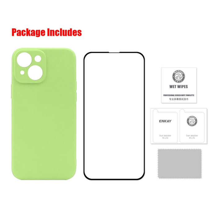 Hat-Prince ENKAY Funda protectora de silicona líquida a prueba de golpes Funda protectora contra caídas + Película protectora de vidrio templado de cobertura completa para iPhone 13, For iPhone 13