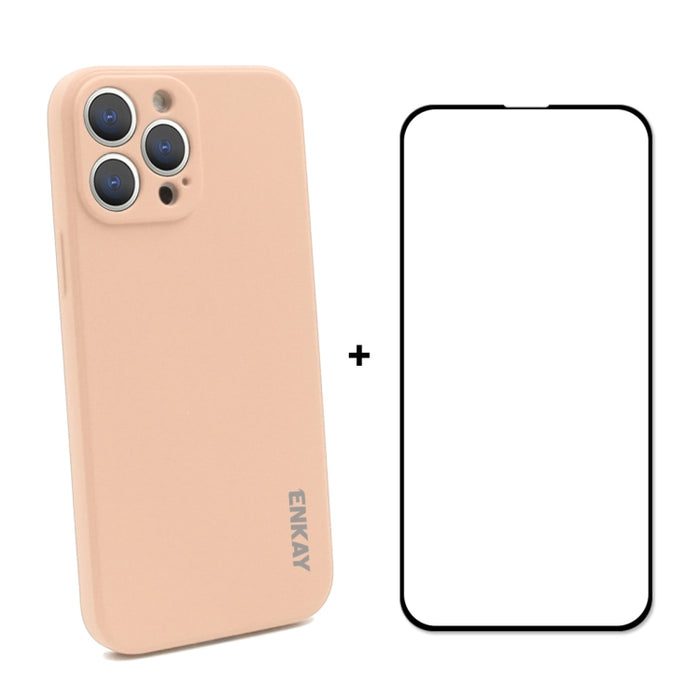 Hat-Prince ENKAY Funda protectora de silicona líquida a prueba de golpes Funda protectora contra caídas + Película protectora de vidrio templado de cobertura completa para iPhone 13 Pro, For iPhone 13 Pro