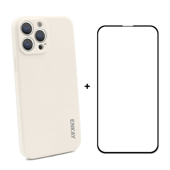 Hat-Prince ENKAY Funda protectora de silicona líquida a prueba de golpes Funda protectora contra caídas + Película protectora de vidrio templado de cobertura completa para iPhone 13 Pro Max, For iPhone 13 Pro Max