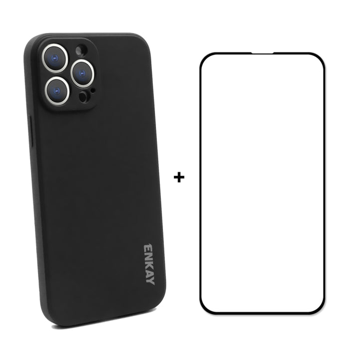 Hat-Prince ENKAY Funda protectora de silicona líquida a prueba de golpes Funda protectora contra caídas + Película protectora de vidrio templado de cobertura completa para iPhone 13 Pro Max, For iPhone 13 Pro Max
