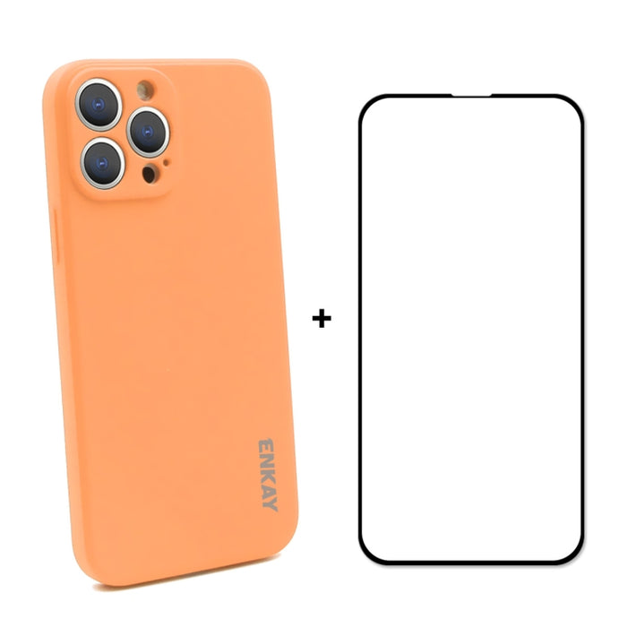 Hat-Prince ENKAY Funda protectora de silicona líquida a prueba de golpes Funda protectora contra caídas + Película protectora de vidrio templado de cobertura completa para iPhone 13 Pro Max, For iPhone 13 Pro Max