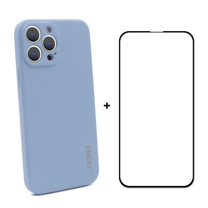 Hat-Prince ENKAY Funda protectora de silicona líquida a prueba de golpes Funda protectora contra caídas + Película protectora de vidrio templado de cobertura completa para iPhone 13 Pro Max, For iPhone 13 Pro Max