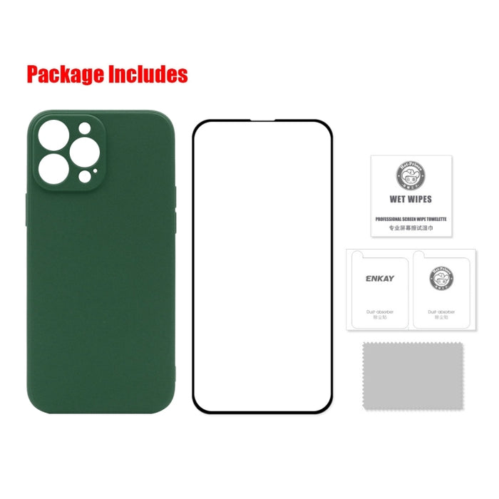 Hat-Prince ENKAY Funda protectora de silicona líquida a prueba de golpes Funda protectora contra caídas + Película protectora de vidrio templado de cobertura completa para iPhone 13 Pro Max, For iPhone 13 Pro Max